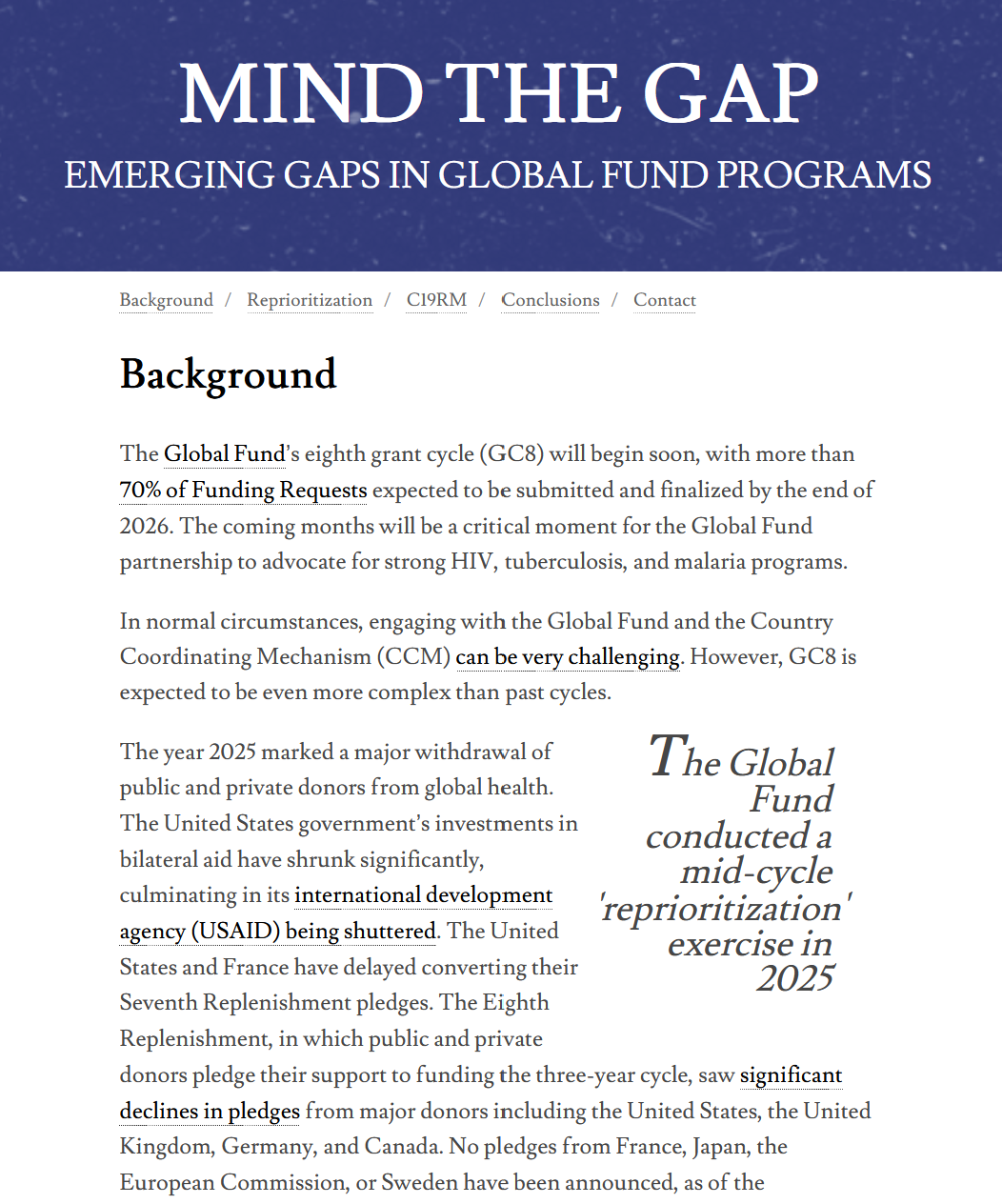 Mind the Gap: Emerging gaps in Global Fund programs